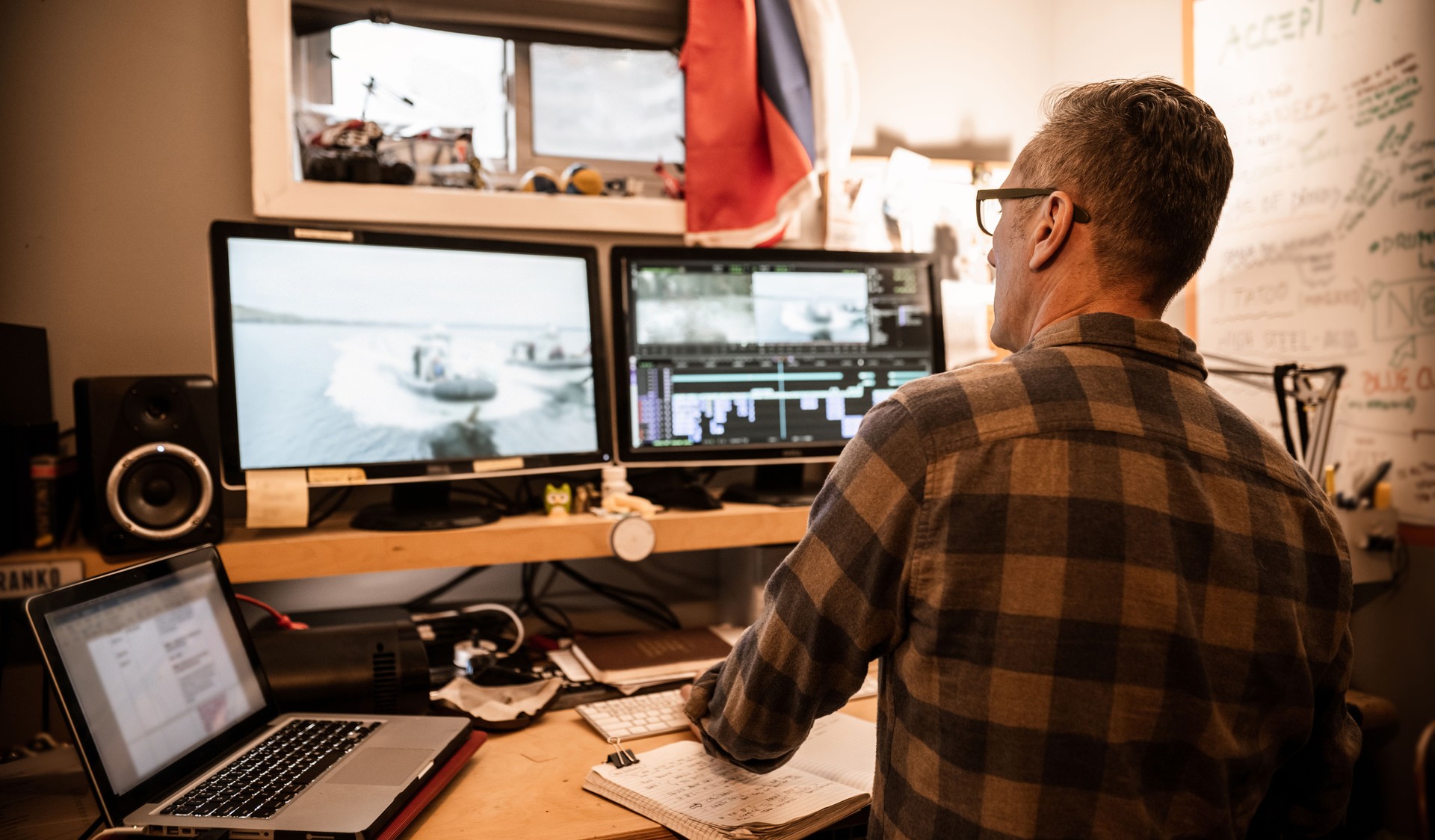 Male video editor working at home