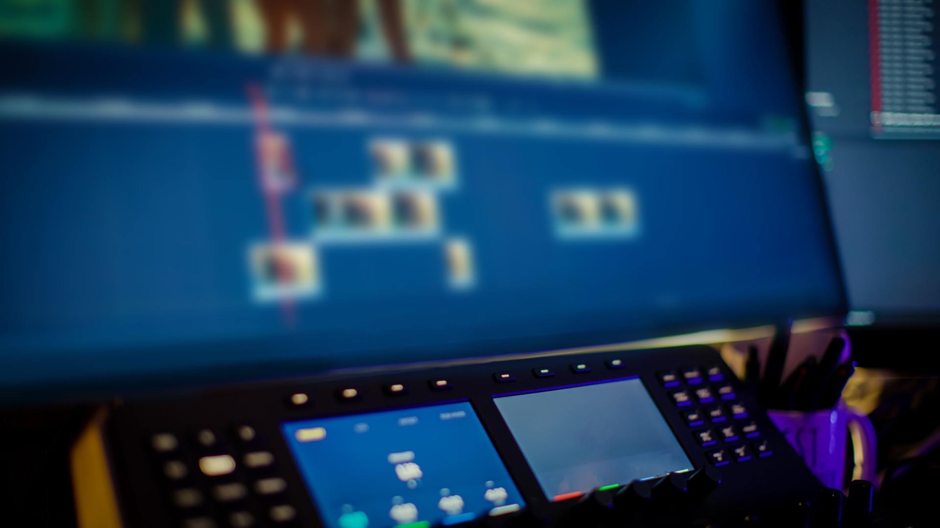 Video footage on computer screen with equipment at desk